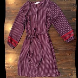 LOFT Wine with Blue print Shirt Dress